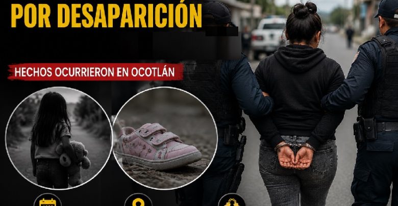 Detienen a implicada en desaparición de una niña en Ocotlán. Foto: Generada con IA con información del comunicado de la FE.